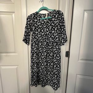 Black & White Floral Midi Dress